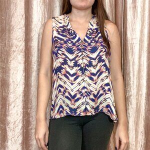 Parker Silk Pink & Purple Print Button Down Sleeveless Blouse